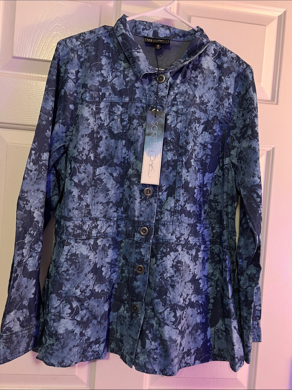 DG2 by Diane Gilman Blue Floral Button-Up Jacket